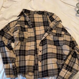 HERS & MINE Beige Plaid Button-Up Shirt Jacket